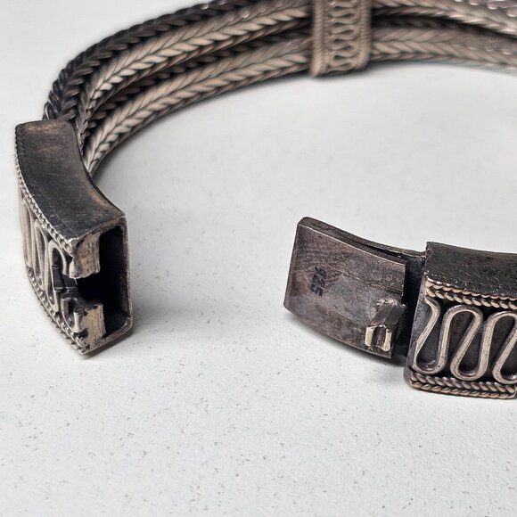 Artisan Sterling Silver 925 Woven Braided Bracelet Decorative Clasp Boho Western - Picture 4 of 11